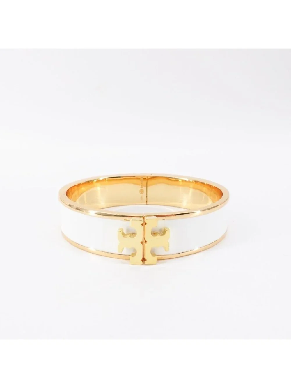 Tory Burch Enameled Kira Logo Hinged Bracelet Gold/ Ivory OS